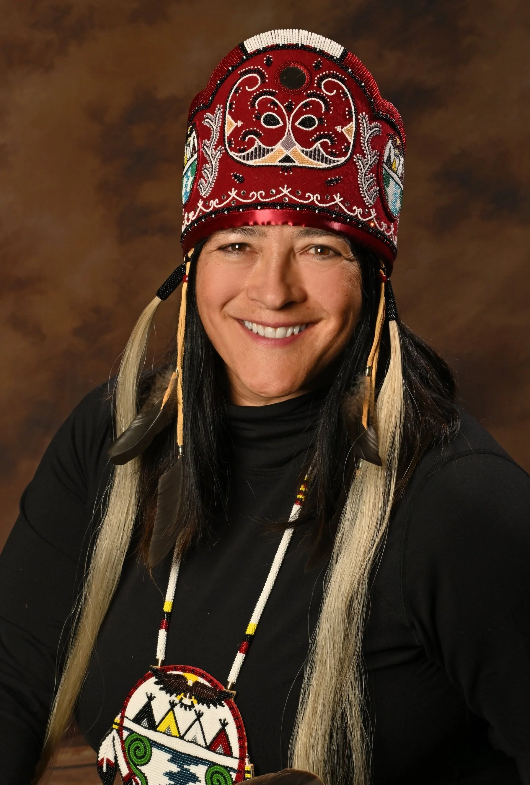 Portrait of Chief Patricia Bernard in traditional beaded regalia
